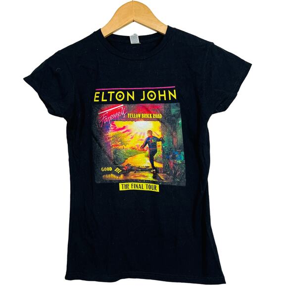 Elton John Final Tour Merch Baby Doll Tee Graphic Black - S - Picture 1 of 4